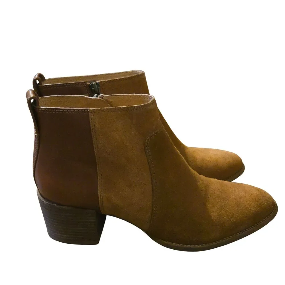 Madewell Asher Brown Suede Leather Block Heel Ankle Boots Size 8.5